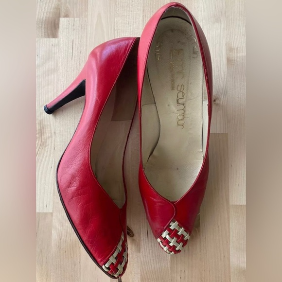 VINTAGE Stuart Weitzman for Mr Seymour Sz 8.5 Medium Woven Open Toe Women’s Red - Picture 1 of 12